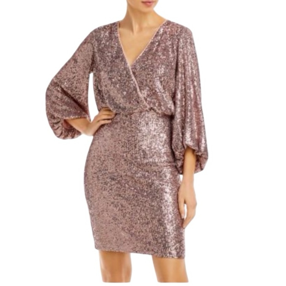 NWT Eliza J‎ Women’s Balloon Sleeve Sequin Cocktail Dress in Mauve Size 8